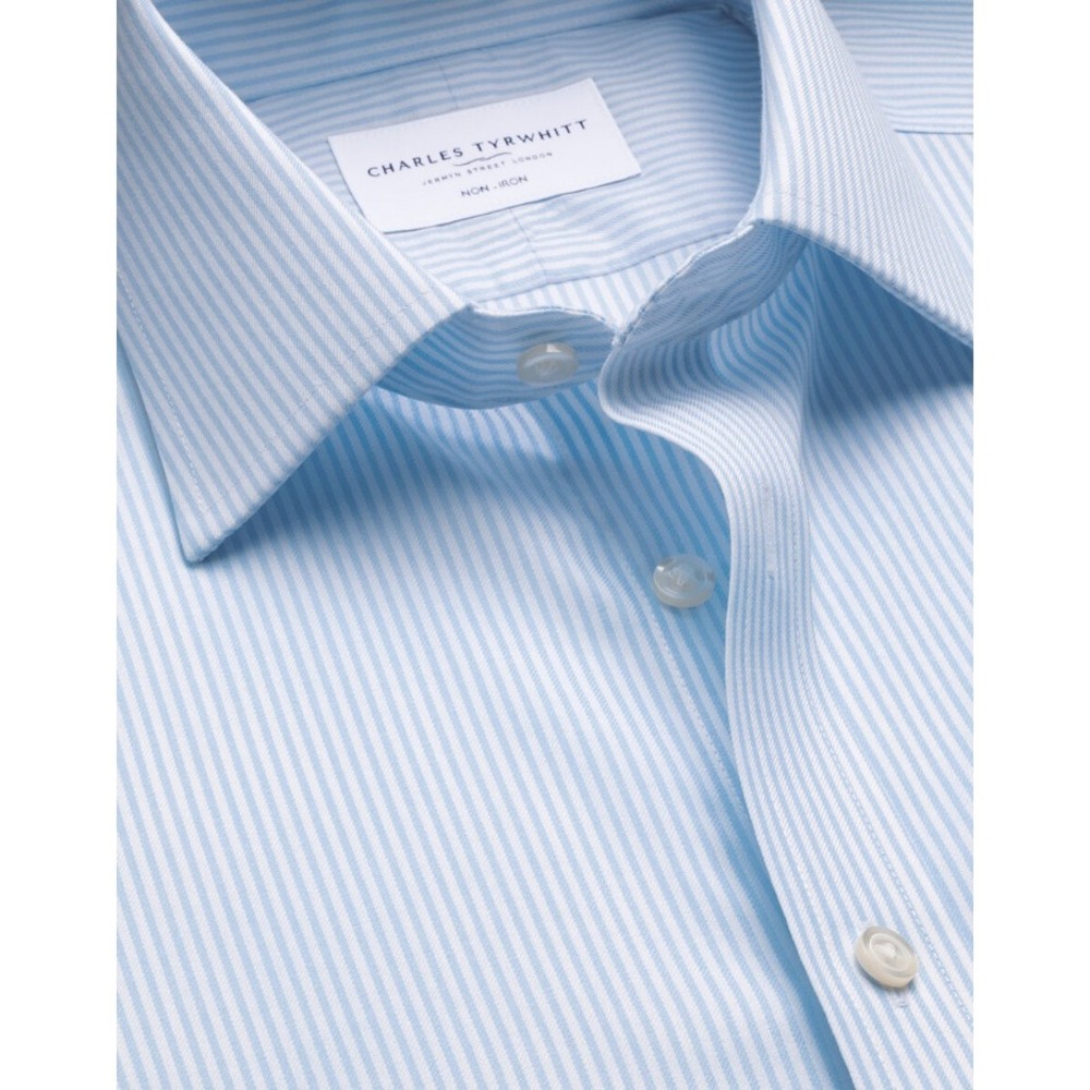 Charles Tyrwhitt Mens Non-Iron Bengal Stripe Slim Fit Dress Shirt Blue 15.5/34